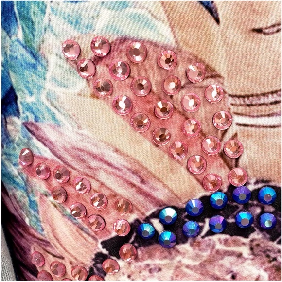 Boho Floral Print Beaded Distressed Denim Jean Jacket - Picture 6 of 10